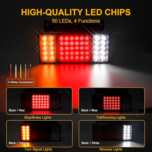 Image of 2 Pack 50 LED Trailer Tail Lights Bar Kit, Super Bright Waterproof Brake Turn Signal Reverse Lights with Mounting Brackets for Truck, RV, Boat & Camper 10-30V