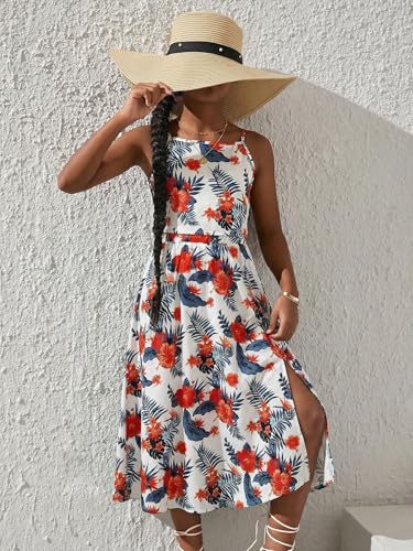 Image of Verdusa Girl's 2 Piece Summer Outfits Hawaiian Tropical Print Cropped Cami Top and Long Skirts