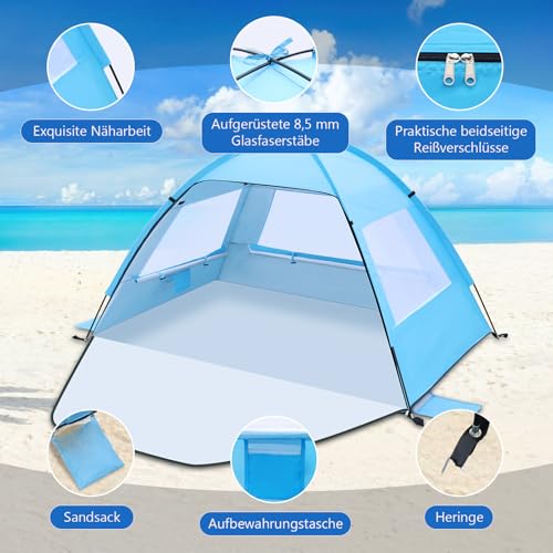 Strandmuschel für 2-4 Personen, Strandzelt mit UV-Schutz 50+ Windschutz, Stabiles Sonnenschutz Strand Zelt… – Ansicht 5