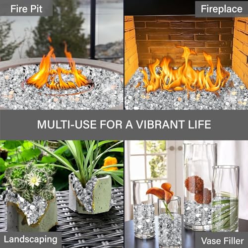 NUPICK 10 Pound Fire Glass, 1/2 Inch Reflective Fire Glass, Fit with Fire Pit and Fireplace, Clear