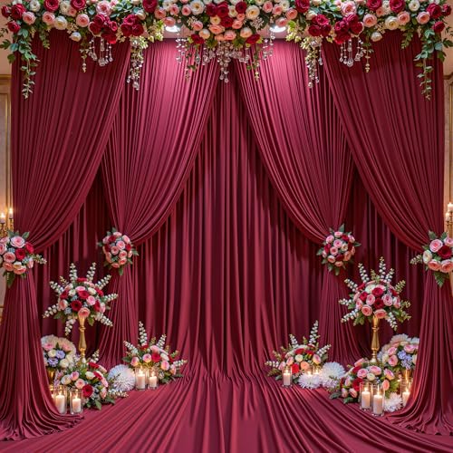 Image of 20x12 FT Burgundy Backdrop Curtain for Parties Wrinkle Free Photo Backdrop Curtains Polyester Wedding Back Drop Cloth Background for Birthday Photography Portraits Pet Photoshoot Prom Decoration