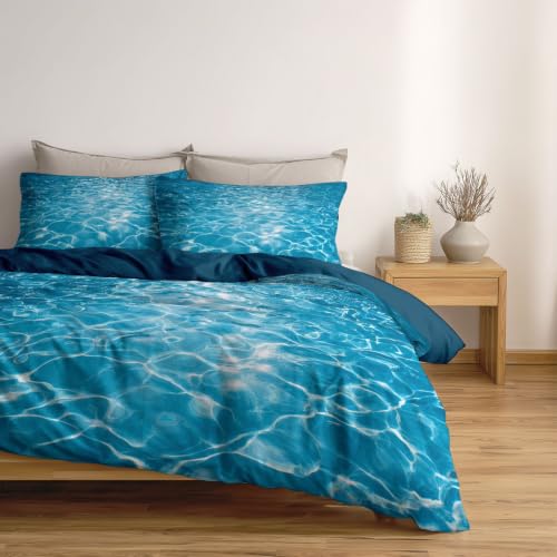 Housse de couette bleu canard microfibre brossée infroissable effet nuage - 3