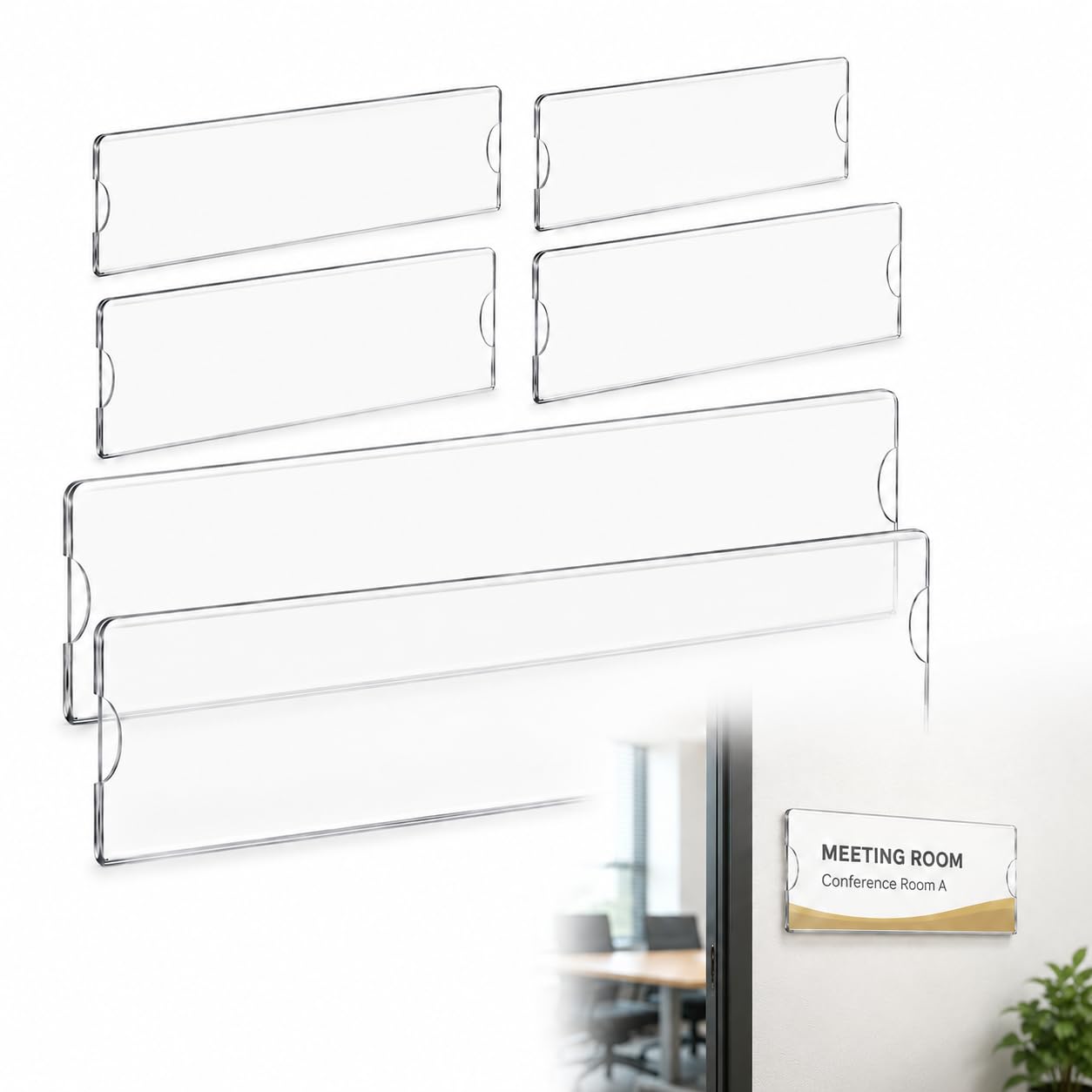 Gadpiparty 6pcs 6Pcs Clear Acrylic Name Plate Holders, Self Adhesive Door Wall Tags for Office Classroom Hospital Restaurant, 20.3×5cm Transparent Acrylic Sign Holders for Room Number Name Displa