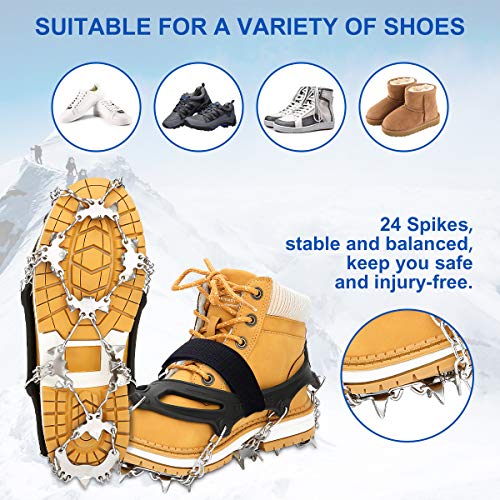 EIVOTOR【Upgraded 24 Spikes】 Walk Traction Ice Cleat Spikes Crampons,Ice Snow Grips for Footwear for Walking, Jogging, Climbing, Hiking on Snow and Ice(L)