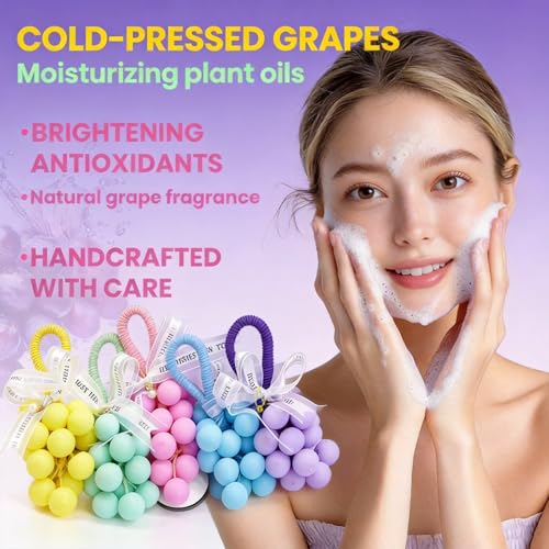 Image of Grape Soap on Rope Cute Shaped Handwashing Grapes Soap Bar, Novelty Hanging Fruit Soap for Bathroom Decor,Fun Gift Handmade Soap