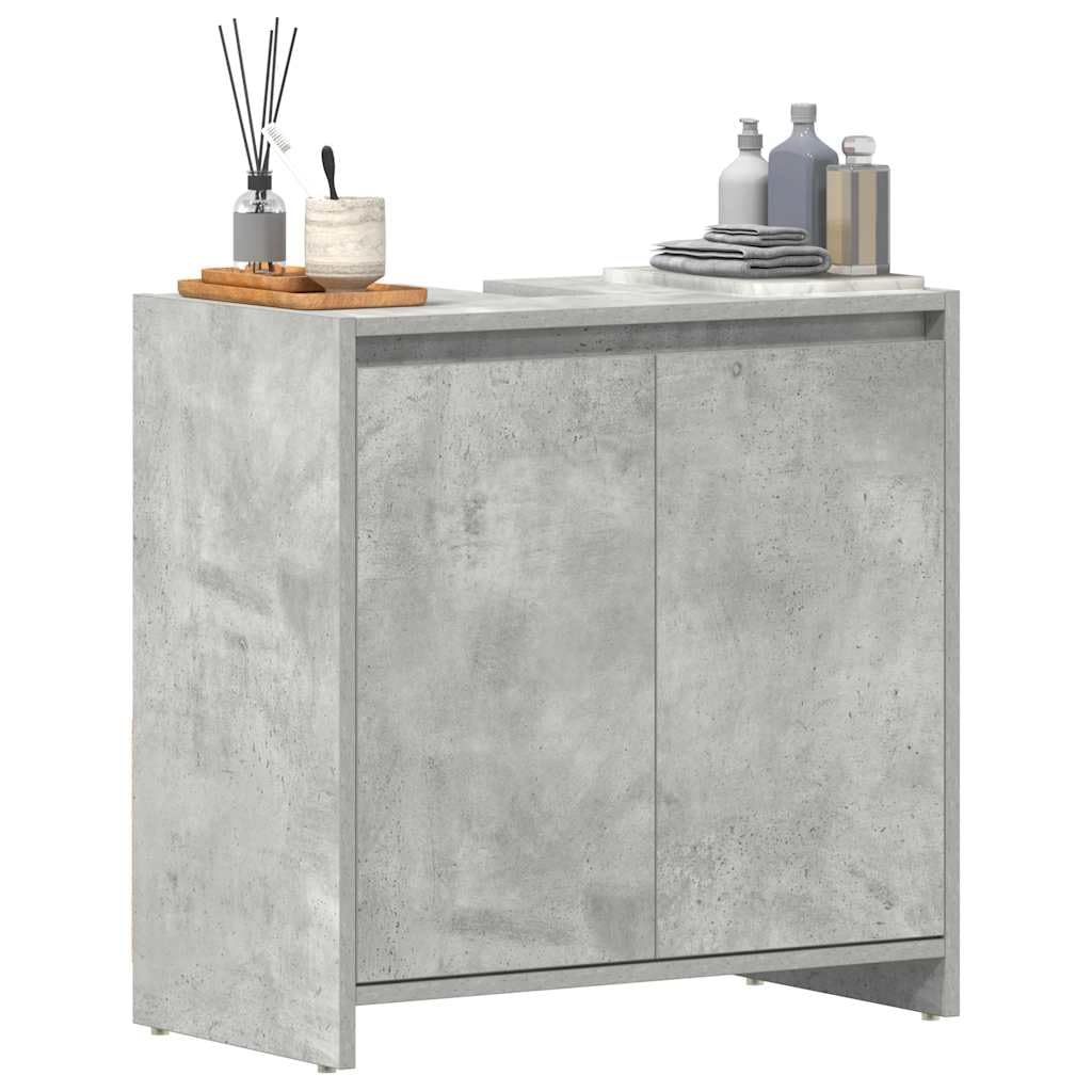 Mangloder Armoire de Salle de Bain Gris béton 60x33x61 cm en Bois d'ingénierie, Meuble de Rangement Pratique pour buanderie, Salle de Bain, Toilette, avec Portes et Compartiment