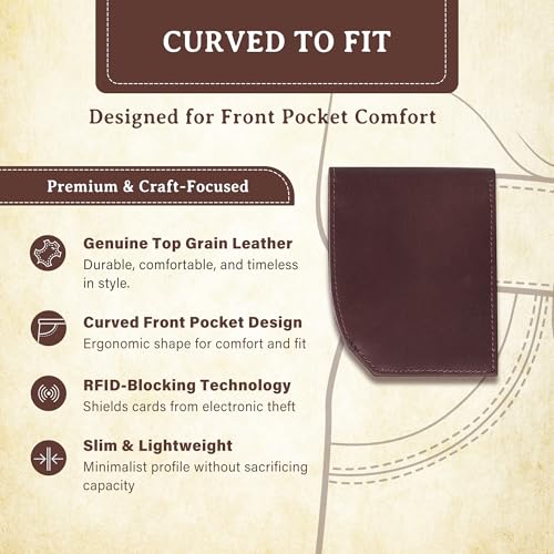 Image of ROGUE WALLET Tailored Genuine Leather Wallets - RFID Blocking, Durable & Stylish Front-Pocket Comfort - Holds 6-8 Credit Cards, ID Window, Extra Storage Pockets & More (Brown)