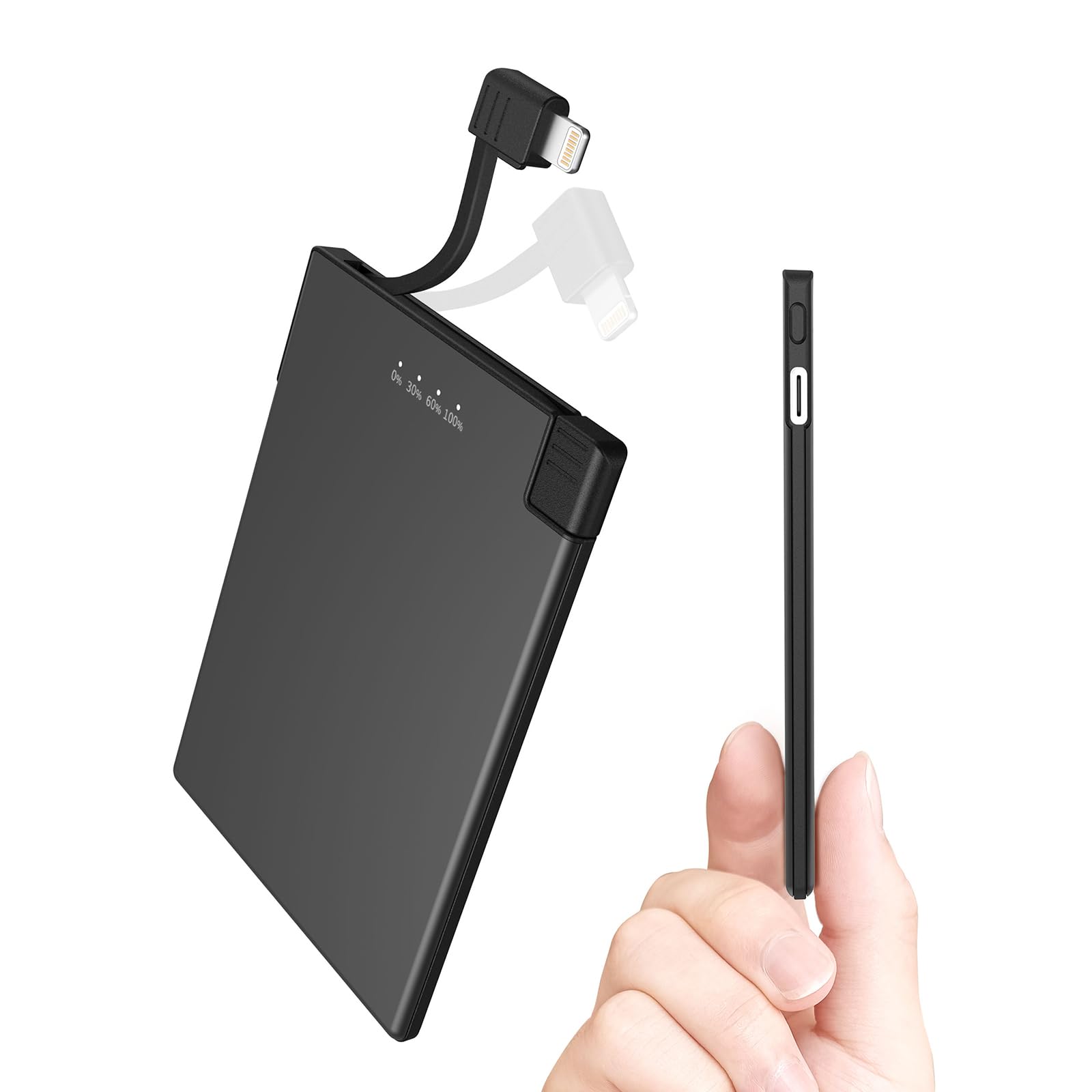 TNTOR Thin Portable Phone Charger with Built in Lightning Cable-3500mAhUltra Slim Travel Power Bank for Pocket Wallet Compatible with iPhone 14/13/12/11/X/8 Series (Not for iPhone 15 16 Series)