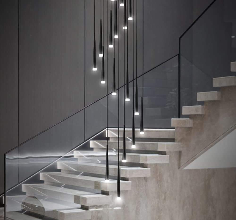 Lustre lumineux moderne blanc 12 têtes pour double escalier rotatif