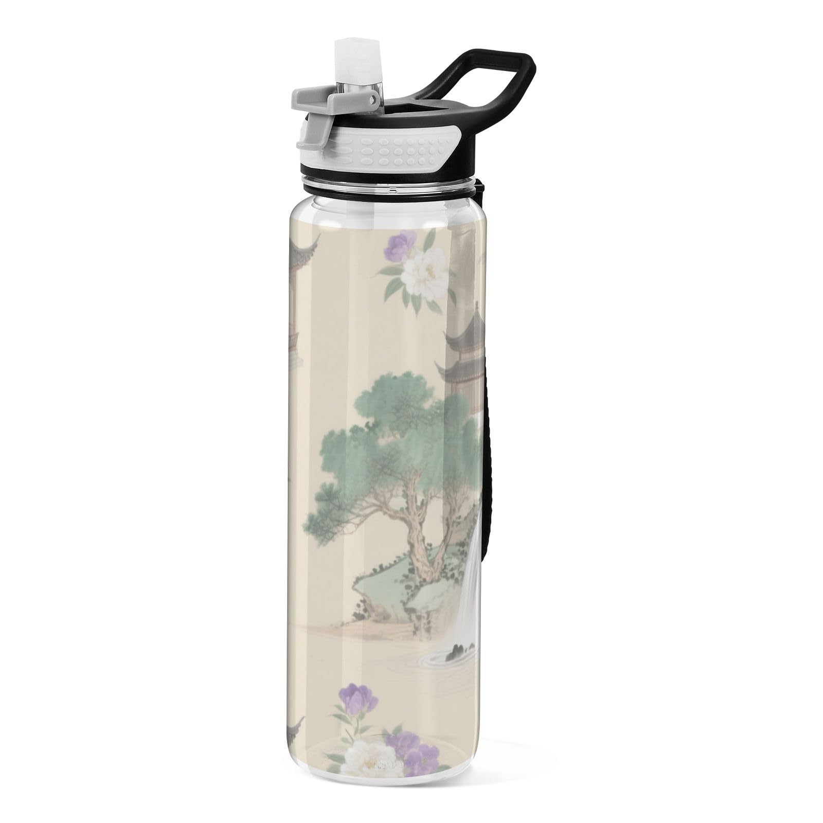 Bouteille d'eau de sport design unique paysage gris pour yoga et gourde plastique