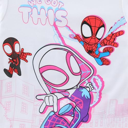 Image of Marvel Spider-Gwen Ghost Spider Spidey Miles Morales Girls Short Sleeve T-Shirt and Shorts Set for Toddler to Big Kids