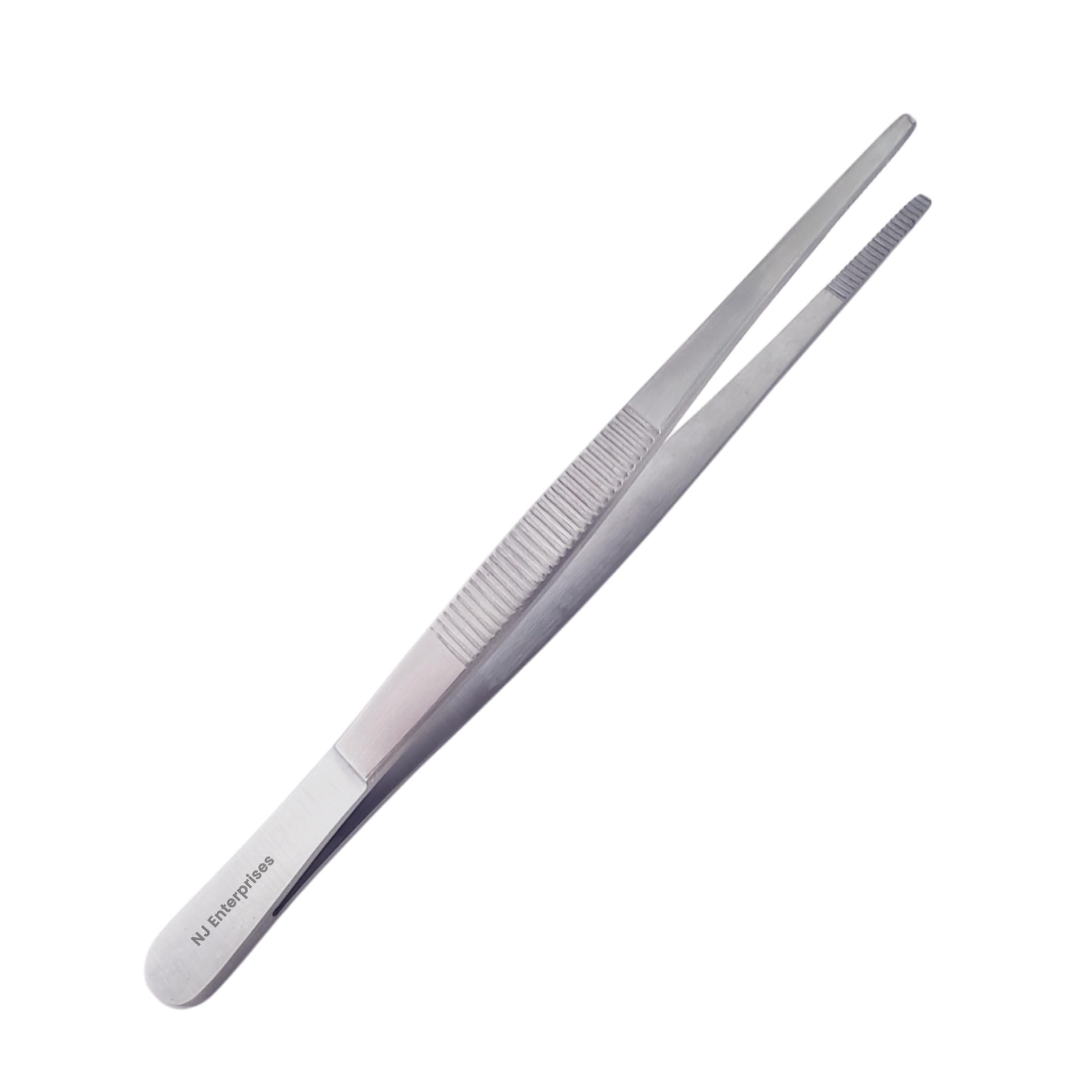 NJ Enterprises Dressing Tweezer, 14cm Stainless Steel Straight Blunt Tweezers Serrated Tip, Thumb Dressing Forceps Tweezers, Body Piercing, Veterinary Tools