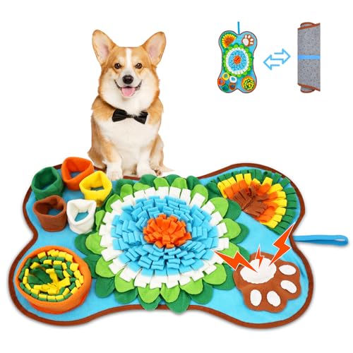 Image of Snuffle Mat for Dogs 25x17in Slow Feeder Squeaker Washable | Snuffle mat for puppies, cats, rabbits. Mental stimulation toy, built-in squeaker, machine washable, blue