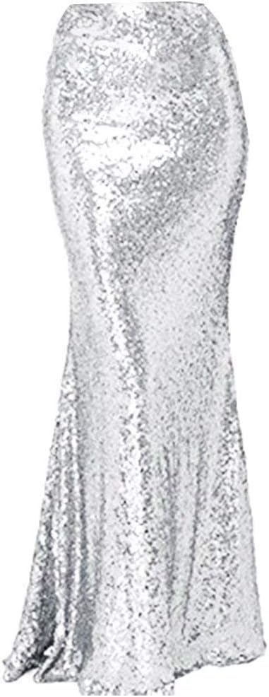 Women's Mermaid Maxi Sequin Skirt High Waist Long Wedding Fomal Party Skirt Plus Size