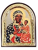 Needzo Our Lady of Czestochowa Icon Arched Icon With Stand and it is Wall Hanging 4 1/16 Inch, Black Madonna Religious Gift