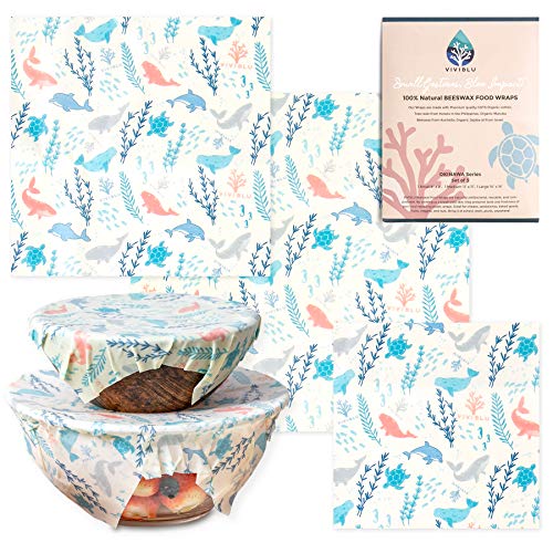 VIVIBLU オーガニック みつろうラップ 再利用可能&エコフレンドリー 蜜蝋ラップ 沖縄モチーフデザインシリーズ Beeswax Wrap S,M,Lの3枚セット VIVIBLU オーガニック みつろうラップ 再利用可能&エコフレンドリー 蜜蝋ラップ 沖縄モチーフデザインシリーズ Beeswax Wrap S,M,Lの3枚セット