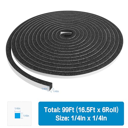Image of DGSL Foam Weather Stripping, 1 /4 inch x1 /4 inch, 99Ft Door Window Seal Tape | Self Adhesive Weatherstrip AC Foam Tape for Window Gaps, Door Frame, Soundproof Insulation