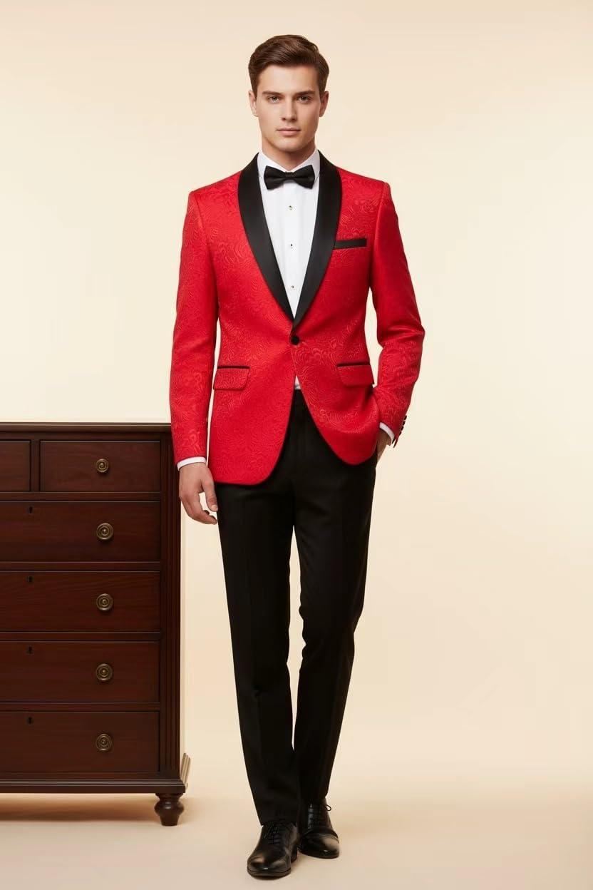 Mens Floral Tuxedo 2 Piece Shawl Lapel Suit Blazer Jacket for Prom Wedding Party - Image 2
