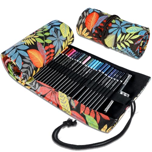 Lapis de Cor, Lápis de Cor, Lapis de Colorir, Lapis de Cor Profissional, Estojo de Tecido com 72 Ecolápis de Cor, 72 Lápis de Pintura Profissional de Cores, Bolsa de Pano Bordada com Folhas de Lápis
