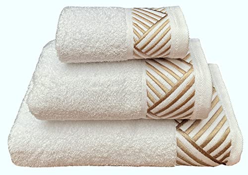 Nora Home Juego De Toallas Blanco Bordado 100 Algodón - 500 Gramos - Set 3 Piezas - Tobias