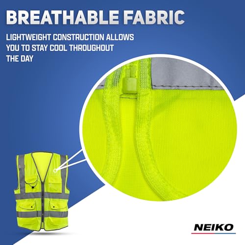 Image of Neiko High Visibility Safety Vest ANSI Class 2, 9 Pockets
