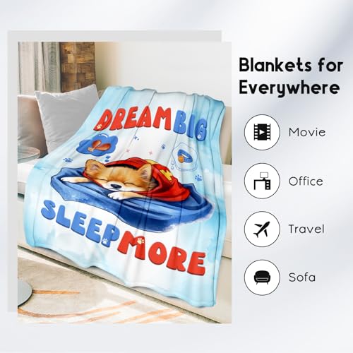 Dog Blanket, Cute Soft Throw Gifts for Girls, Cozy Flannel Throw Blankets for Couch Office, Cyan 40"x50"