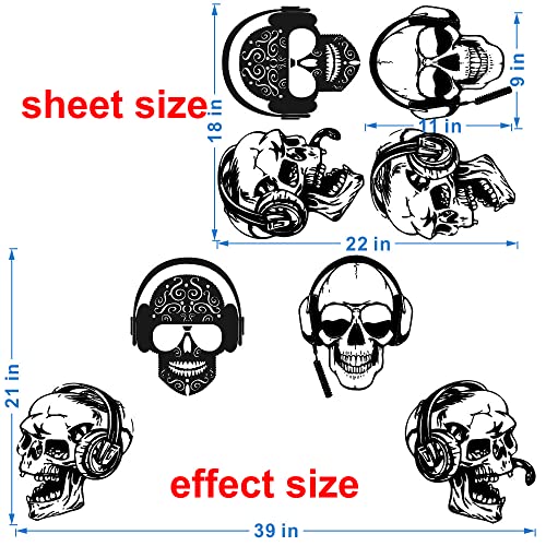 Anfrjji Skull And Music Wall Sticker - Removable Pvc Decal With Crazy Gamer Skulls And Headphones Design - Rock Pop Music Skull Wall Art For Music Room, Study Room - Effect 21"X39"Inch (Black-Jwh268-Skull) #TOP1