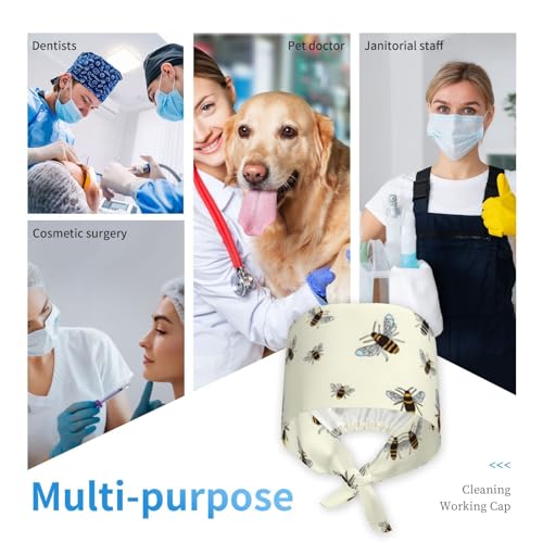 Image of Cute Pug Dog Print Working Cap Scrub Cap with Sweatband,Adjustable Fashion Bandage Tie Back Hat Headwear for Women Men