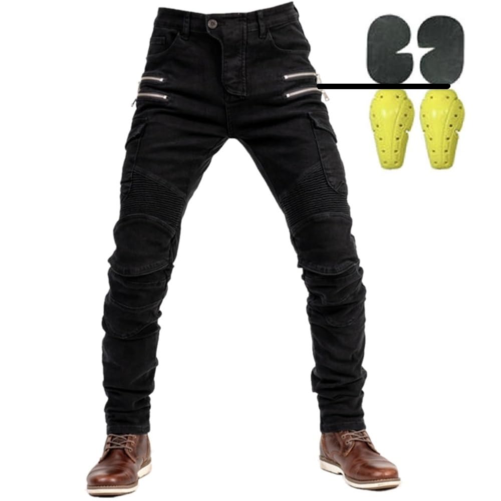 Uomo Pantaloni da Moto Biker Jeans Protezione Motorcycle Pantaloni Rinforzato Slim Fit Armature Pants, 4 x Pad di Protezione