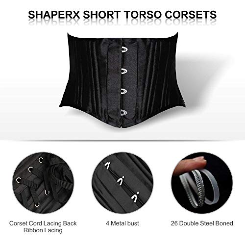 image for SHAPERX Women's 26 Steel Boned Corset Short Torso Heavy Duty Waist Tra