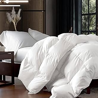 Luxurious King/California King Size Goose Down Fiber Comforter Down Feather Fiber Duvet, 100% Cotton Cover, 58 oz. Fill Weight, Baffle Box Design, White Solid