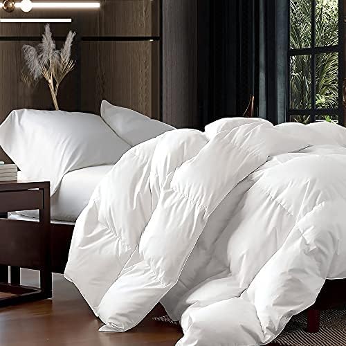 EGYPTIAN BEDDING Luxurious King/California King Size Goose Down Fiber Comforter Down Feather Fiber Duvet, 100% Cotton Cover, 58 oz. Fill Weight, Baffle Box Design, White Solid