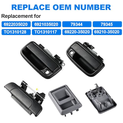 JDMON Front Rear Left Right Exterior Door Handle Interior Door Handle Replacement for Toyota Tacoma 1995-2000 Outer Outside Inside Inner Handle Set Replacement for 69220-35020 69210-35020 6909035010 by JDMON - Used condition - Image 3
