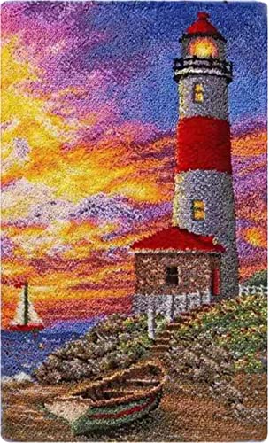 SKTWOE Knüpfteppich Zum Selber Knüpfen Leuchtturm Tapisserie Teppich Knüpf-Sets Kreuzstich Set...