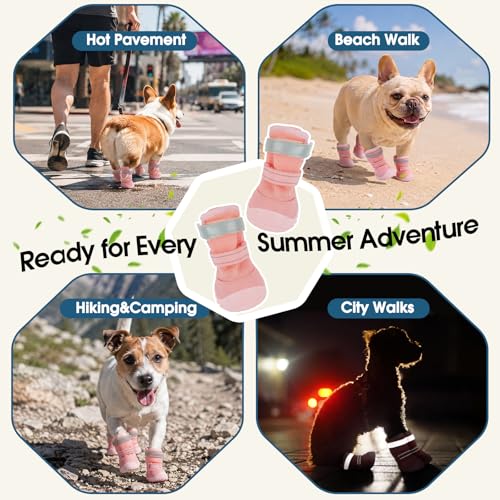 Image of ROZKITCH 4PCS Dog Boots for Large Dogs, Medium Dog Shoes & Paw Protectors for Hot Pavement, Summer Heat Protection, Mesh Breathable Nonslip Dog Booties for Hardfloors, Walking Running Hiking Pink 2#