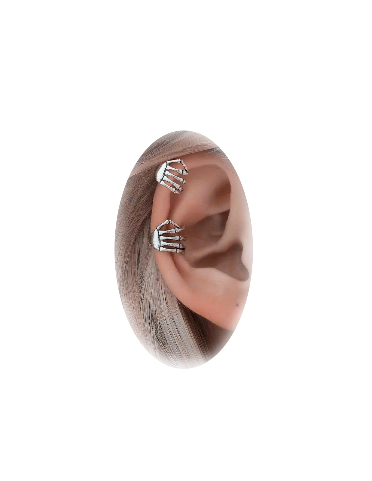 pubbcia 2PCS Halloween Skeleton Hand Ear Cuffs Gothic Finger Hand Cuff Earrings for Women Skull Ear Cuffs Clip Earrings Halloween Costume Jewelry Gifts-picture-18