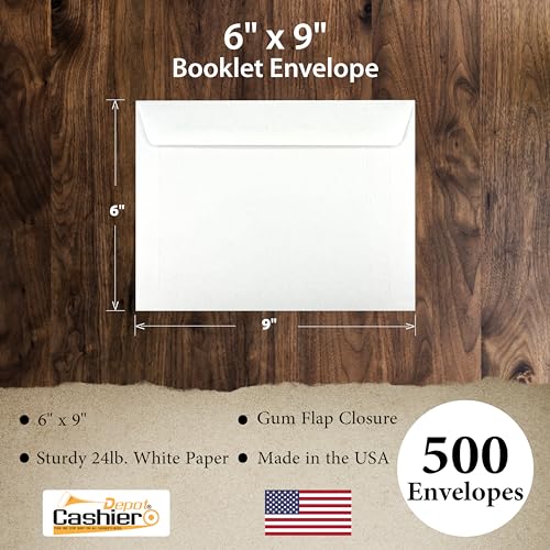 Envelope de livreto 500 Cashier Depot 15,24 cm x 23 cm, branco resistente, 10,9 kg, aba de goma, 500