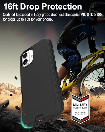 Image of for iPhone 17 Case with Port Cover, Rubber Matte Finish, Black | 3-Layer Heavy Duty Armor, 16ft Drop Protection, Non-Slip Shockproof & Anti-Fingerprint
