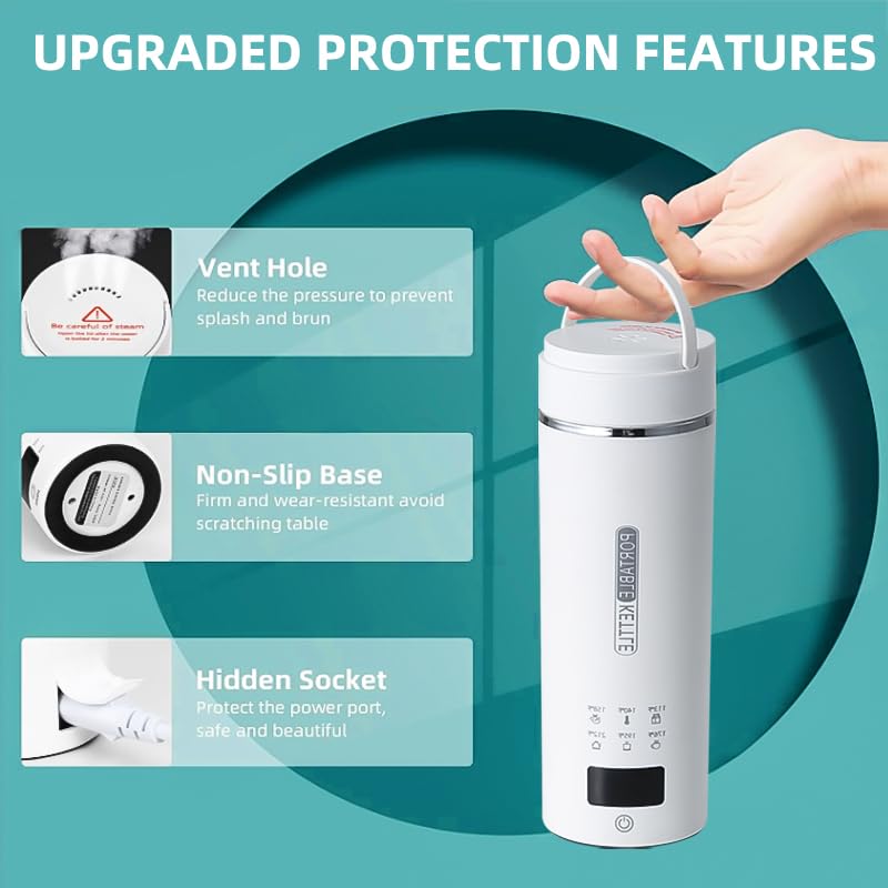 Hervidor eléctrico de viaje portátil 450 ml acero inoxidable blanco miniatura 7