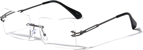 VWE Lentes de lectura rectangulares de metal totalmente sin montura para hombre 5512in de ancho protección UV lector de lente transparente