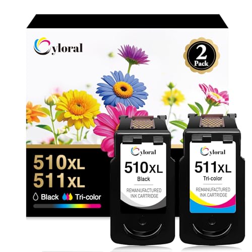 Cyloral Cartucho de Tinta Reciclado de Repuesto Compatible con iP2700 MP235 MP250 MP230 MP280 MP495 MP499 MP270 MX360 MX410 MX420 MP240 para Canon PG 510XL CL 511 XL 510 511 (1 Negro, 1 Color)