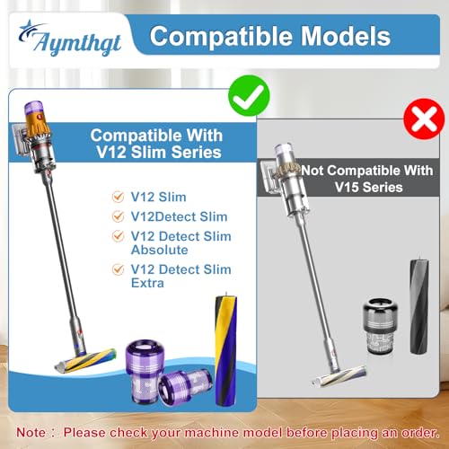 Image of V12 Soft Roller Brush Bar + 2 Pack HEPA Filters Compatible with V12 Detect Slim, Replacement Parts No. 971634-01, for Hard Floors & Carpets, Vacuum Cleaner Attachments