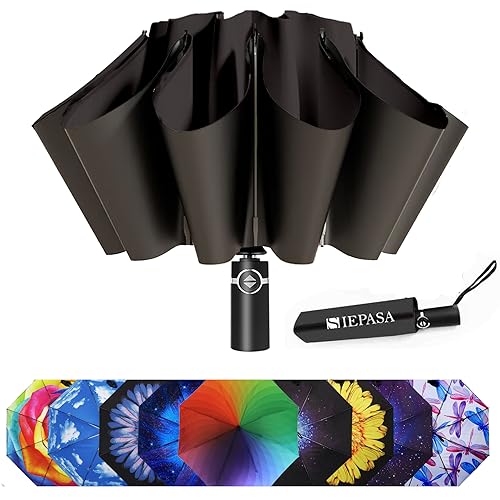 Image of SIEPASA Windproof Travel Compact Umbrella-Automatic Umbrellas for Rain- Folding Umbrella, Travel Compact Umbrella.(Inverted /Black)