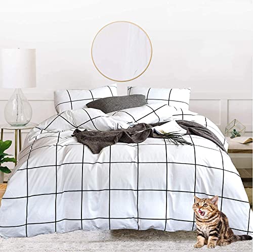 Jumeey Plaid Duvet Cover Queen Black and White Bedding Grid Duvet Cover Full Bedding Set Women Men Teen Boys Buffalo Plaid Duvet Cover Gingham Bedding Queen Simple Checkered Bed Duvet Cover Full Size
