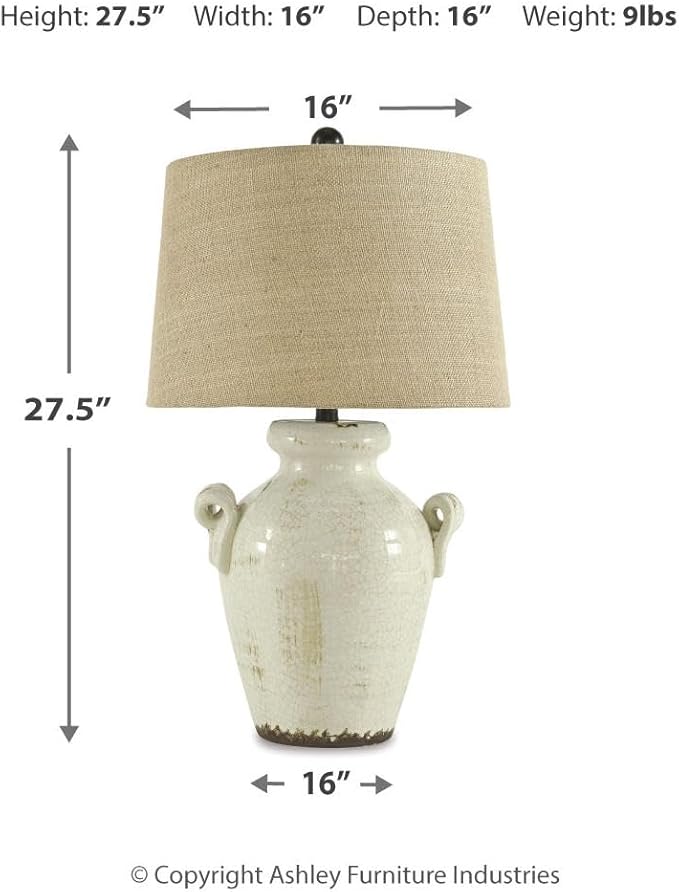 Signature Design by Ashley Signature Design by Ashley Emelda Farmhouse 27" Ceramic Table Lamp, Cream Glaze Crackle Finish photo 3
