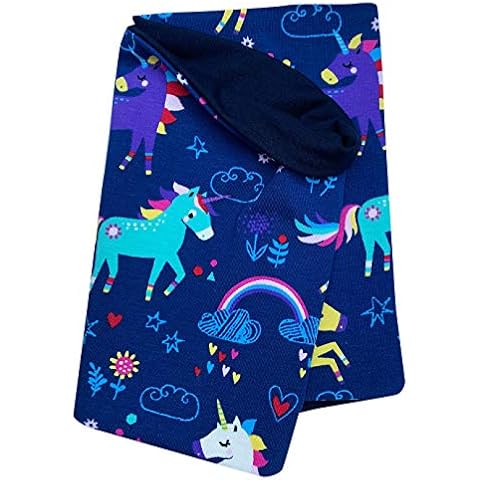 Wollhuhn Öko Leichter Jungen/Mädchen Jersey Schlupfschal/Halstuch/Loop Baumwolle Viele Motive Sommer/Übergangszeiten 20212030 (Einhörner Dunkelblau/Bunt) Cover