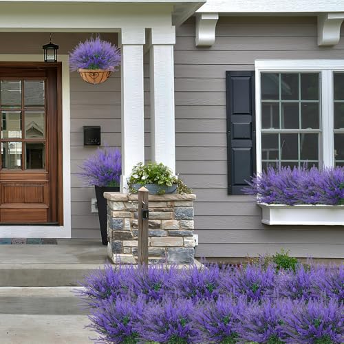 DEMIUKO 10 Bundles Artificial Lavender Fake Flowers Faux Plastic Plants UV Resistant Purple Flowers Artificial Plants for Home Wedding Table Centerpieces Indoor Outdoor Decor (Purp image 8