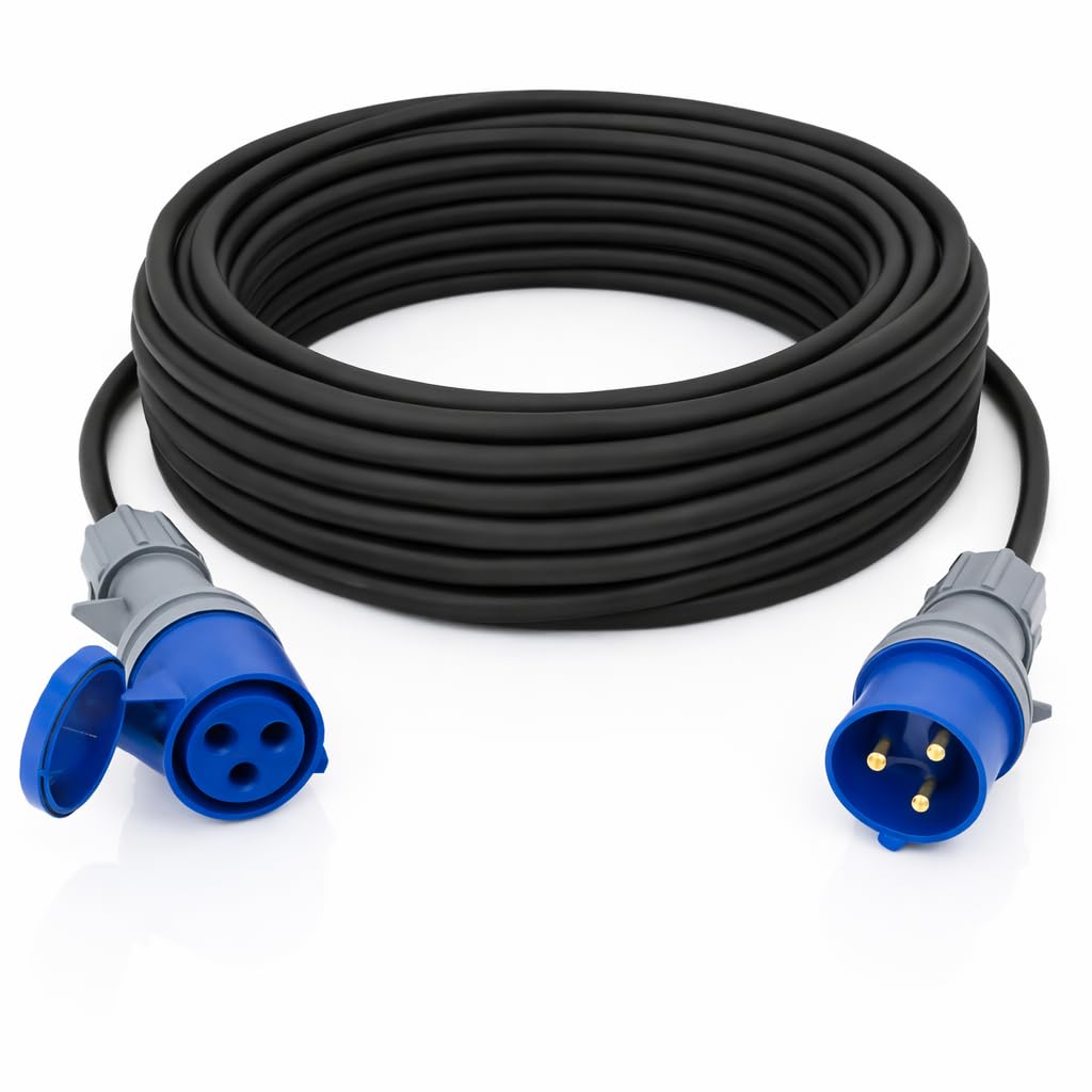 32A Blue Extension Lead, 25m – 3 Pin 230V Single Phase – 6mm² H07RN-F Heavy Duty Rubber Cable (25 Metre)