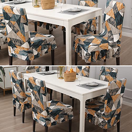 Image of HOKIPO Elastic Chair Cover Frill Set of 4 Stretchable Washable Dining Slipcovers (AR-4074-D4*4)