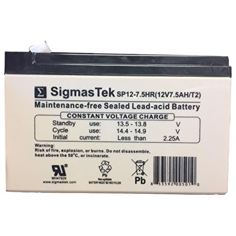 SigmasTek SP12-7.5HR - 12V 7.5AH F2 SLA Battery - Replaces: UB1270-F2, UB1280-F2 (D5779), APC CURK2, SC420, SUVS420, SU420NET, SU360SX, CP36U52, CP24U12D, CyberPower CPS550SL, CPS500SL, 650SL Cover